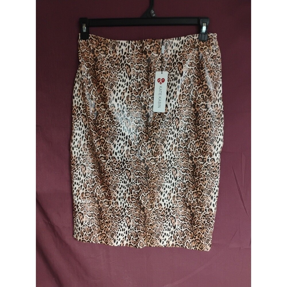 Kate Kasin Women Brown Faux Leather Skirt Large